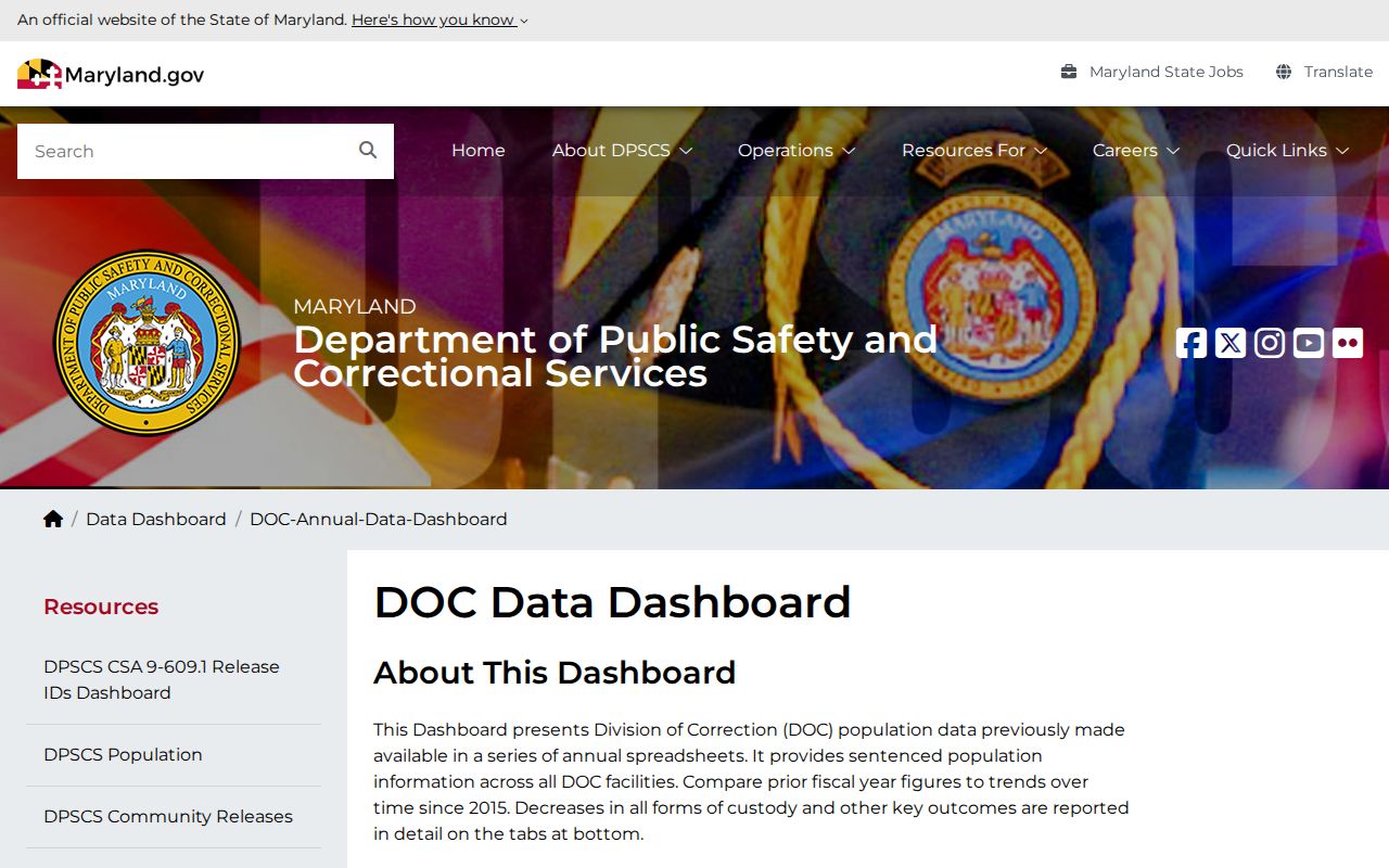 Maryland DOC data dashboard for dated release trend context