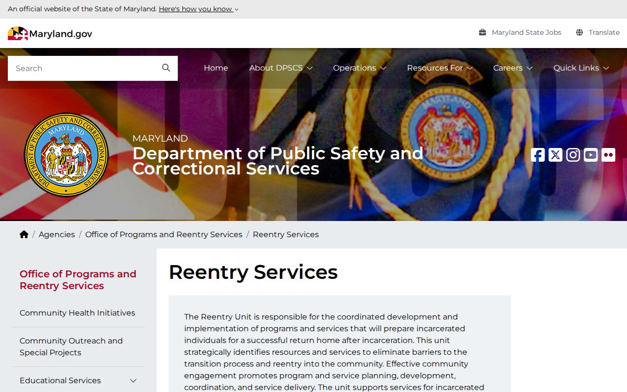 Maryland DOC reentry unit release planning information